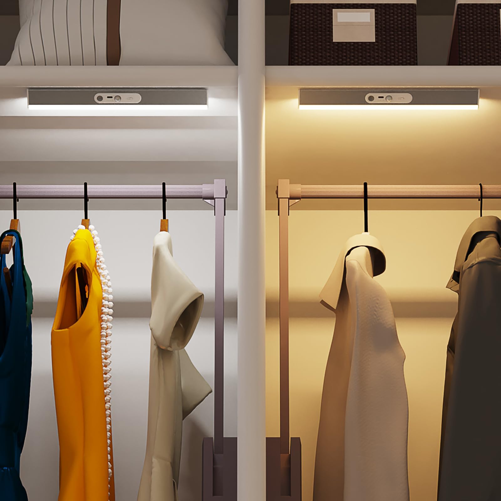 60 LED Under Cabinet Lighting Wireless with Remote and Motion Sensor Indoor,2000 mAh Rechargeable Closet Lights with 3 CCT and Dimmable,Under Counter Light for Kitchen,Stairways(2 Pack,12inch)