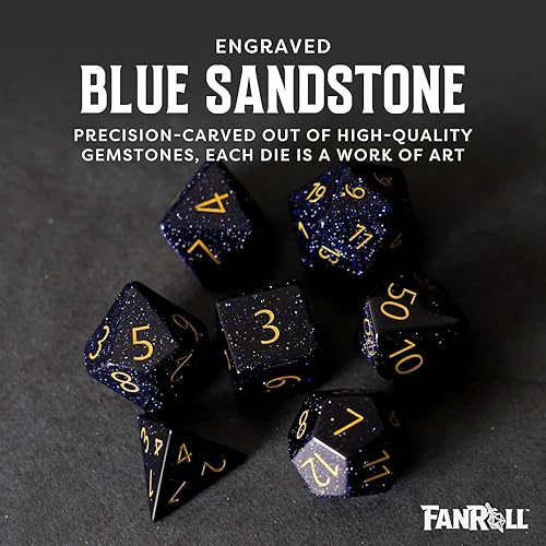 Miniatura 6 de FanRoll - Juego de dados DND de 0.630 in de piedra piedra arenisca azul grabada, dados de juego de rol para Calabozos y Dragones
