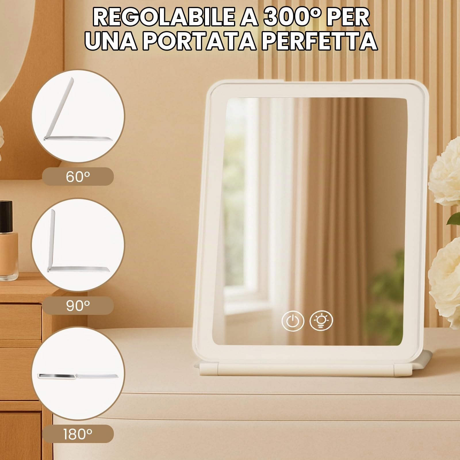 HYROMIN Specchio Trucco con Luci Ricaricabile — immagine 6 di 15