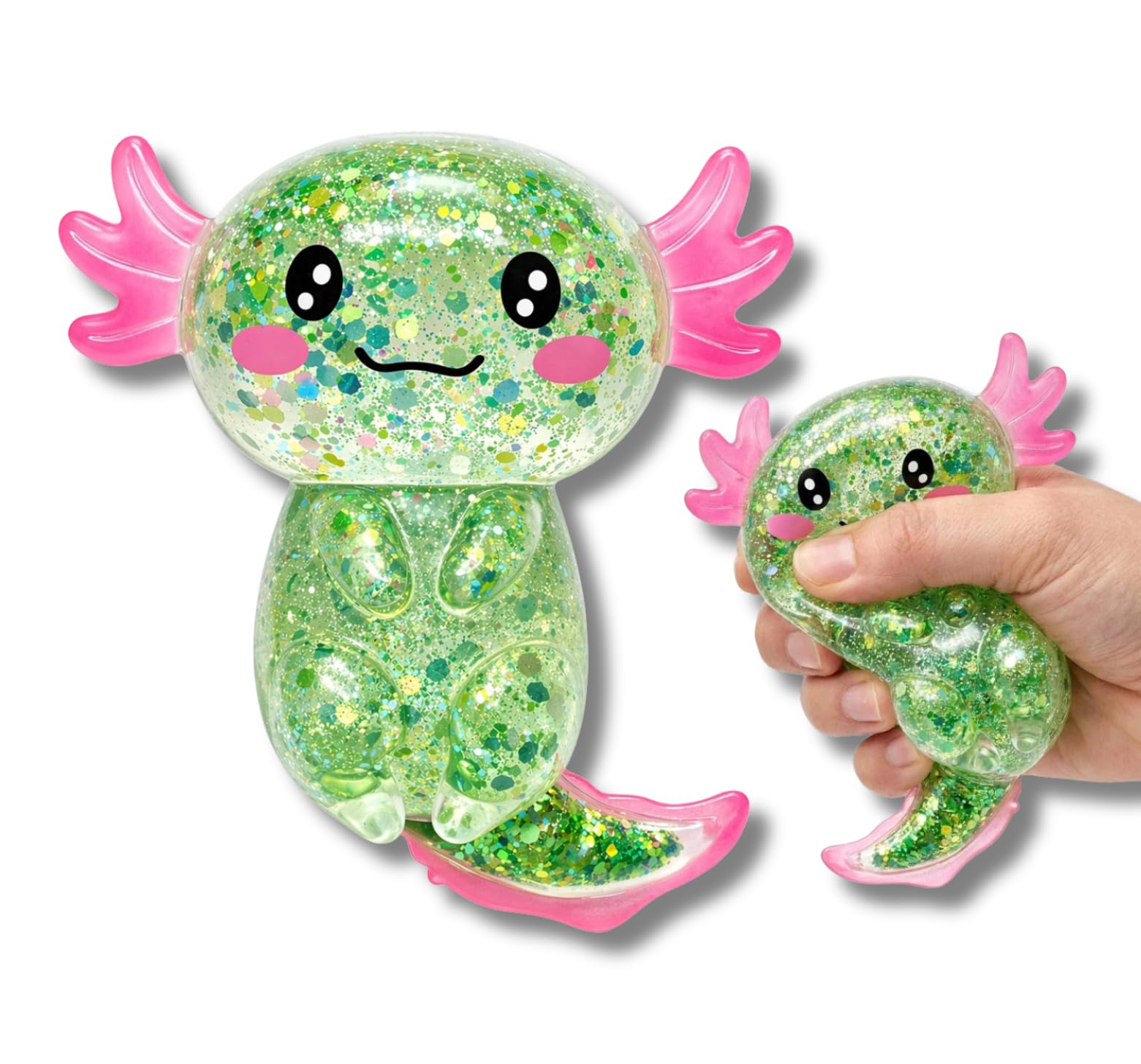 Axolotl Squish‑textured Stress Relief Item, Cute Malt Sugar Sensory Hand‑held Object for Adults, Soft Handheld Stress Ball for Anxiety Relief, Focus & Party Supplies（Green）