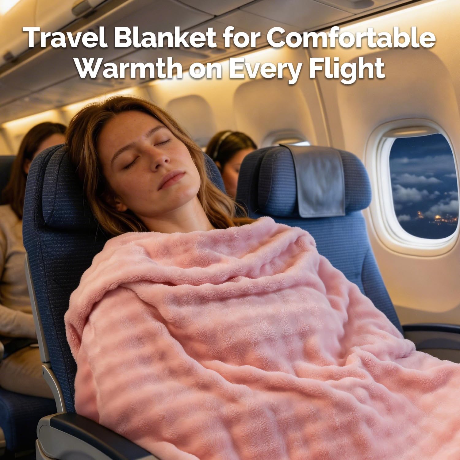 Pink Travel Blanket for Airplane, Soft Lightweight FlannelBlanket, Compact & Portable with Storage Bag, LuggageStrap & Clip, Cozy Travel Essential for Flights, Road Trips& More,40.7" x 64.1"