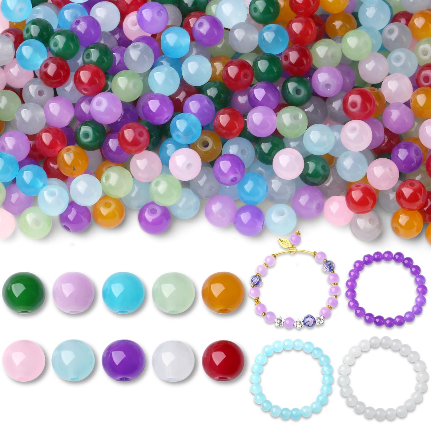 500 Glass Beads for Bracelets - Crafting Supplies -3