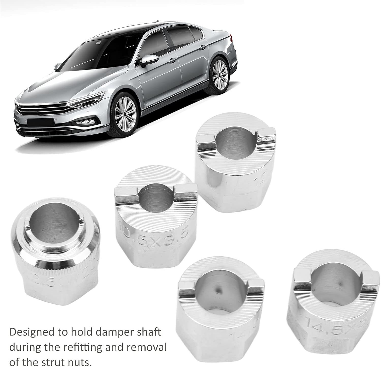 Acouto Strut Nut Socket Tool for Benz C-Class W203 W209 CLK 5pcs Front Suspension Strut Nut Socket Tool Set, 10.5 x 3.5, 12.5 x 3.5, 14 x 2.5, 14.5 x 3, 14.5 x 5