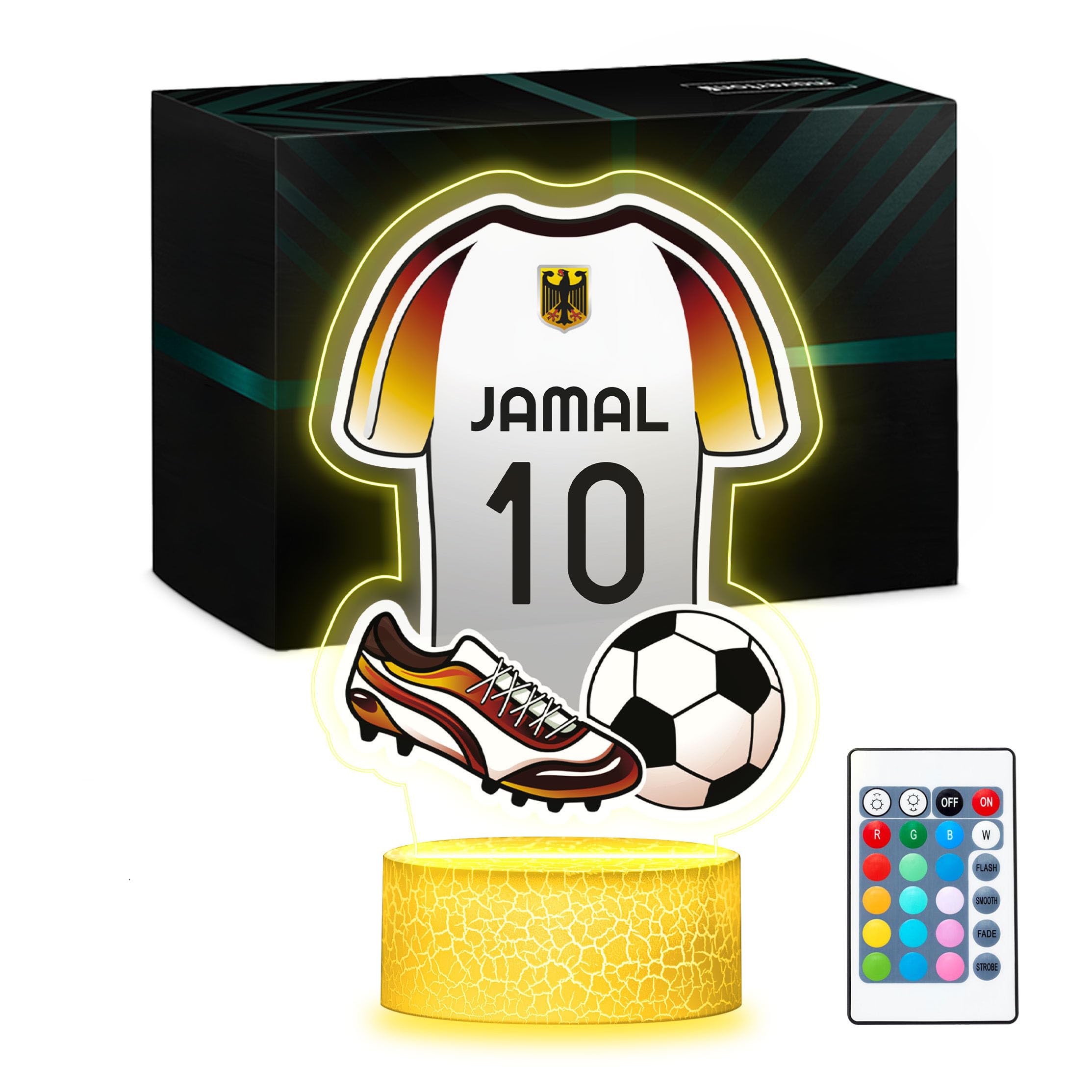 Maverton Personalised 3D Night Lamp - RGB, 16 Colours - Birthday Gift Idea - Football Gifts for Boys - National Football Team Shirt Design - Perfect 8 Year Old Boy Gifts, Ideal Football Gifts