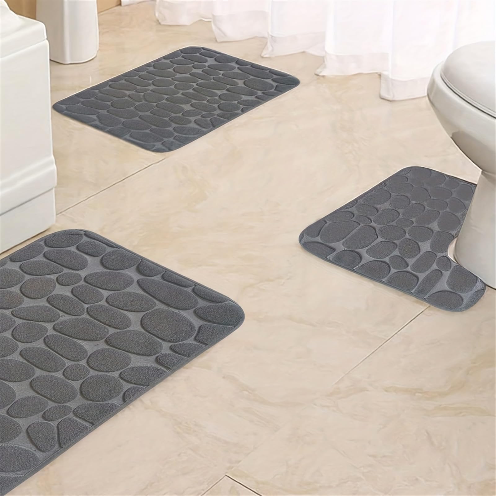 Lot de 3 Tapis de Bain Antidérapant Douce Absorbant Tapis Salle de Bain en Mousse à Mémoire Lavable pour Salle de Bain Gris