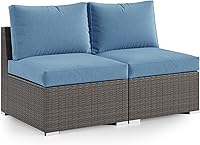 Wisteria Lane 2-Piece Outdoor Wicker Armless Patio Sofa with Cushions - Modular Sectional for Garden, Backyard, Blue