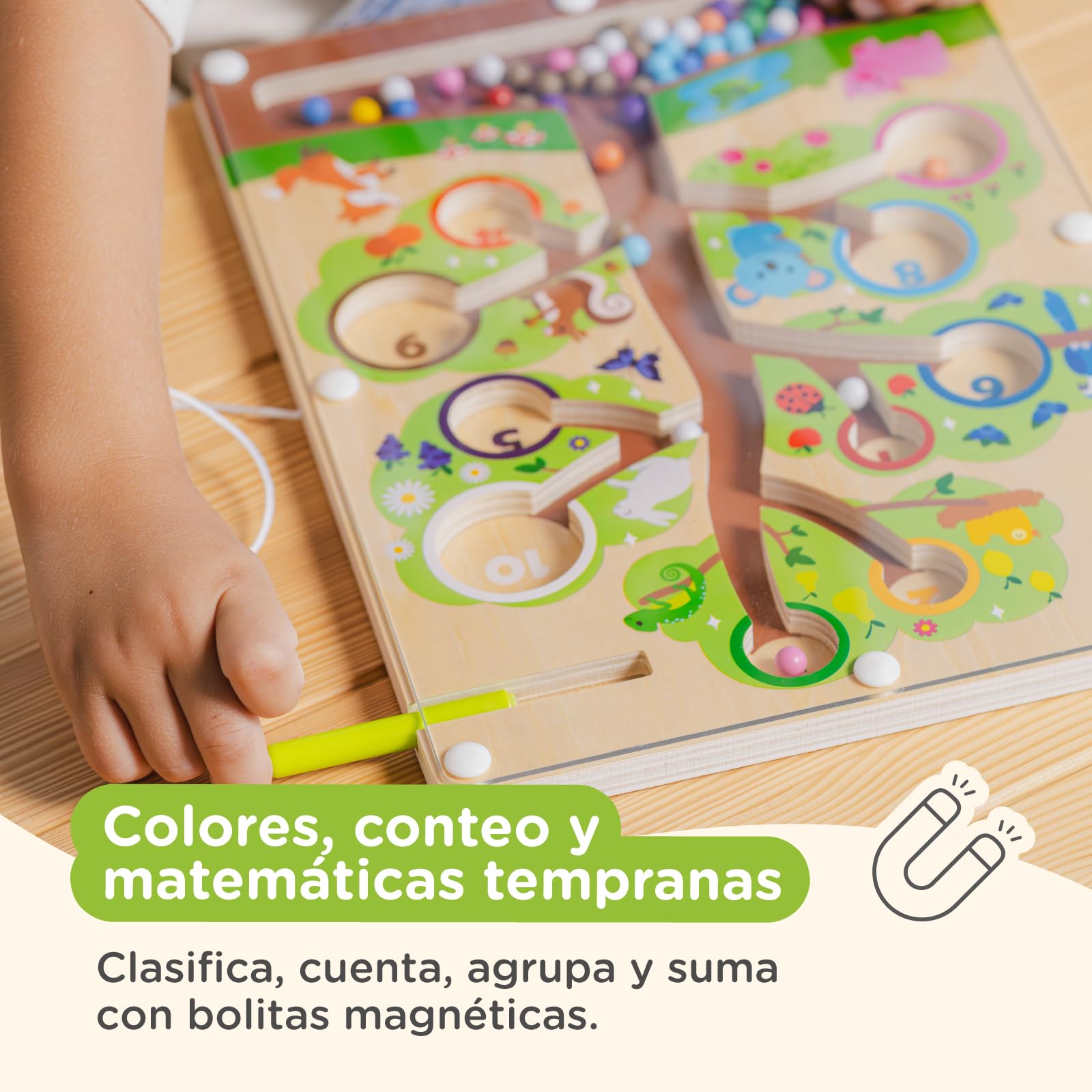 Nene Toys Laberinto Magnético de Colores y Números – Juego Montessori de Madera – Juguete Educativo de Motricidad Fina 2 3 4 5 Años – Tablero Magnético de Viaje – Regalo para Niños y Niñas