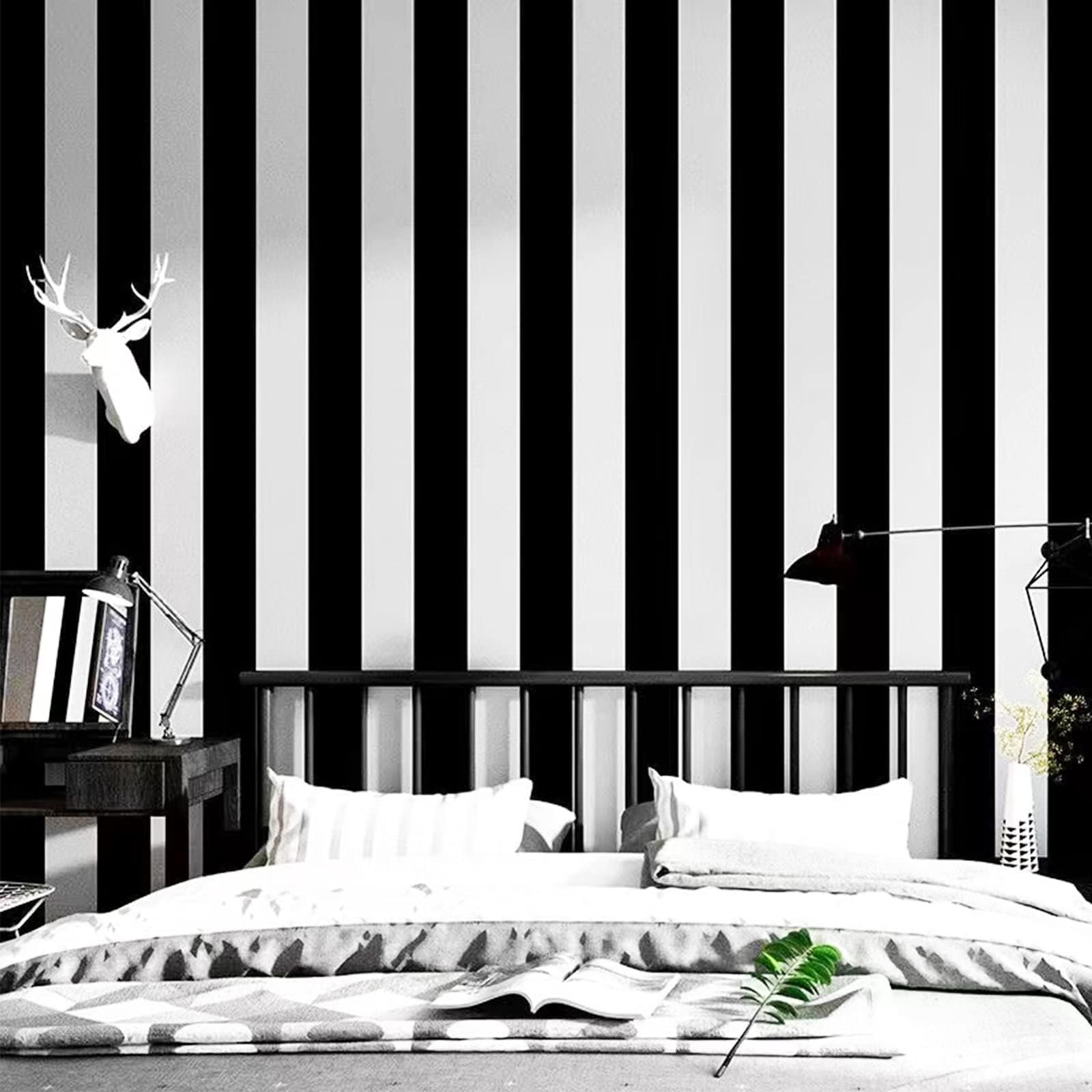 Peel and Stick Black and White Stripes Wallpaper, SelfAdhesive
