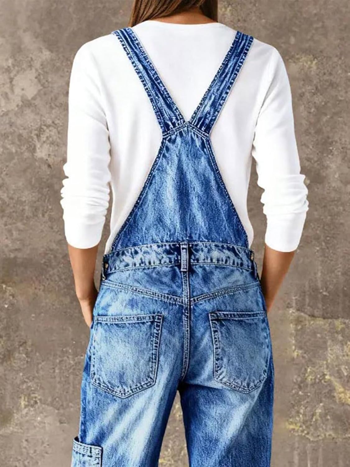 Flamingals Denim Overalls for Women Multi Pocket Wash Baggy Straight Leg Casual Denim Jumpsuits - Image 3