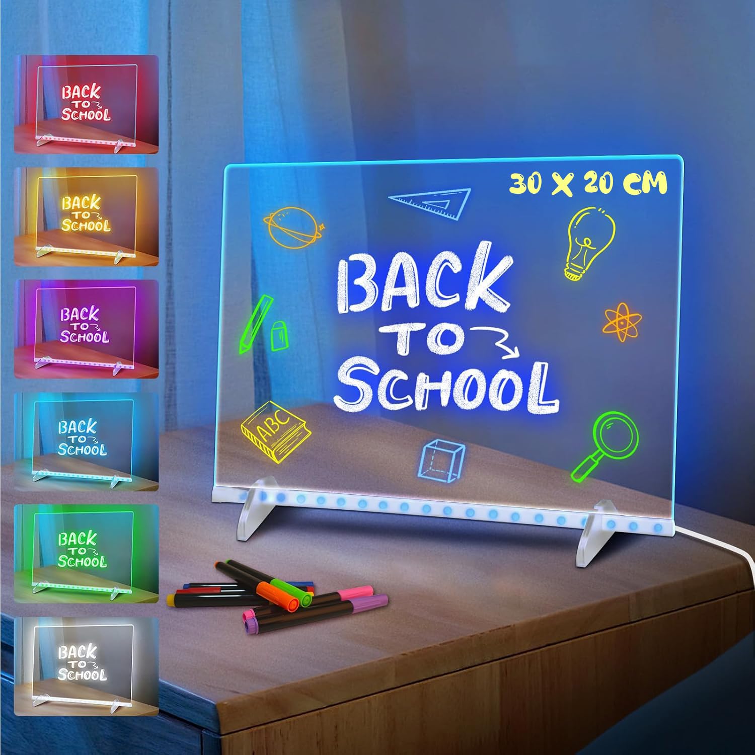 LED Note Drawing Board for Children 30x20CM Drawing Pad with Stand for Kids 7 Color Light Modes