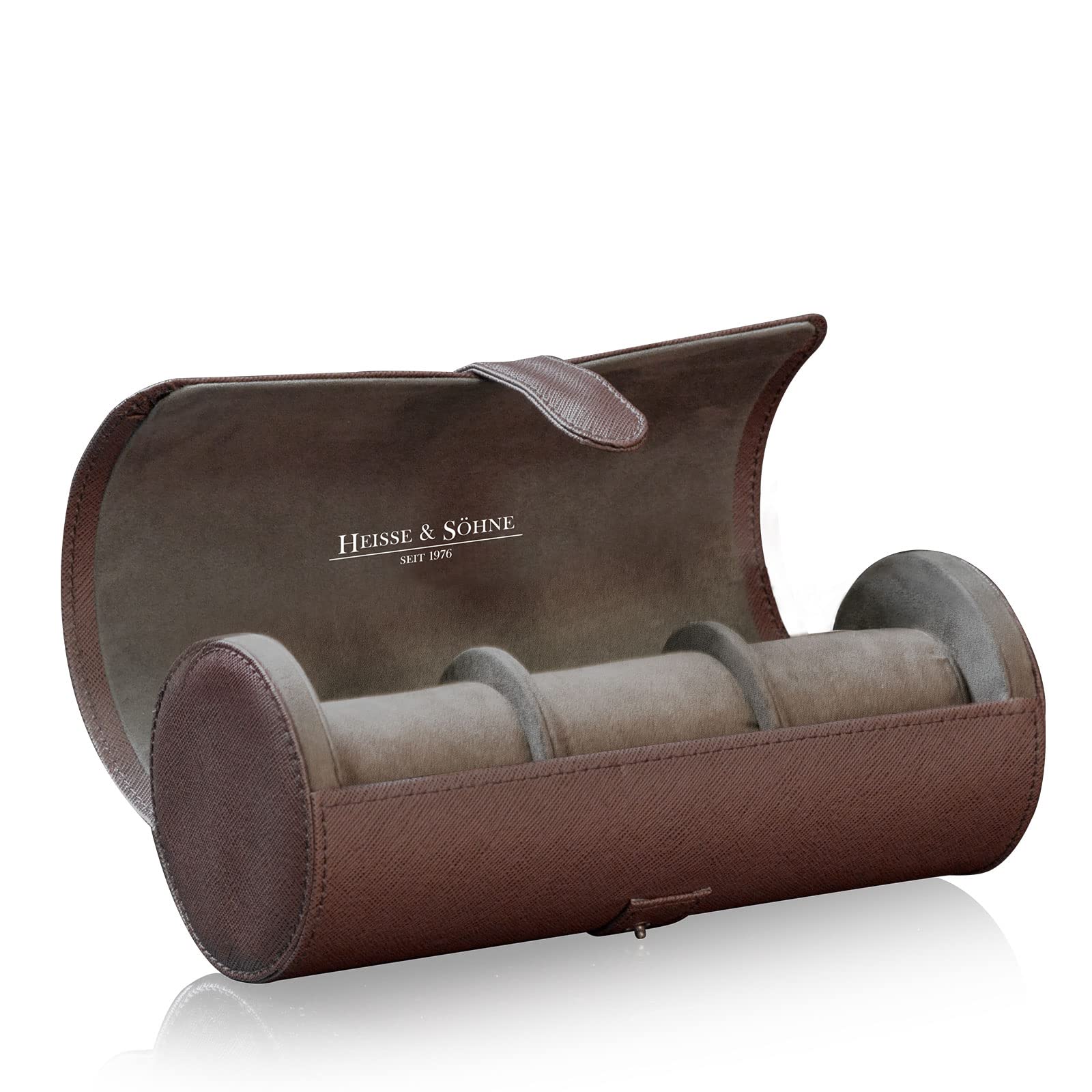 HEISSE & SÖHNE SEIT 1976 - Uhrenrolle 3 Uhren braun. Elegante Uhrenbox, Uhrenetui, Uhren Aufbewahrungsbox für Männer. Hochwertiges Reiseetui zur Uhrenaufbewahrung. Rondo das Uhren Reiseetui,