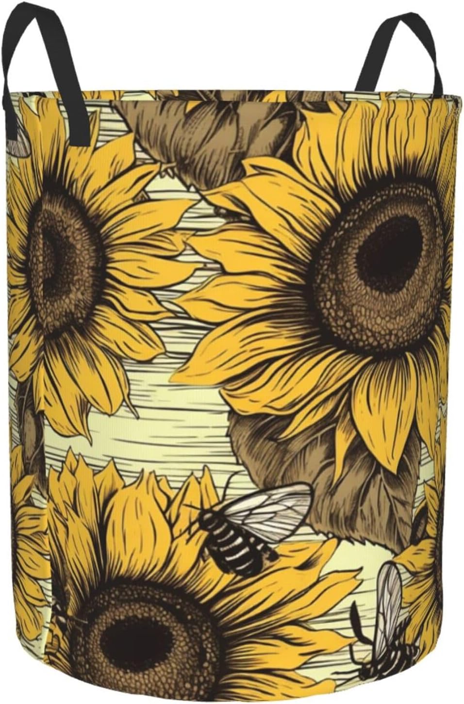 Bees Sunflower Laundry Basket With Handles, Foldable Laundry Hamper Oxford Cloth Dirty Clothes Basket Waterproof Clothes Toys Storage Bin Organizer for Bedroom Bathroom Dorm
