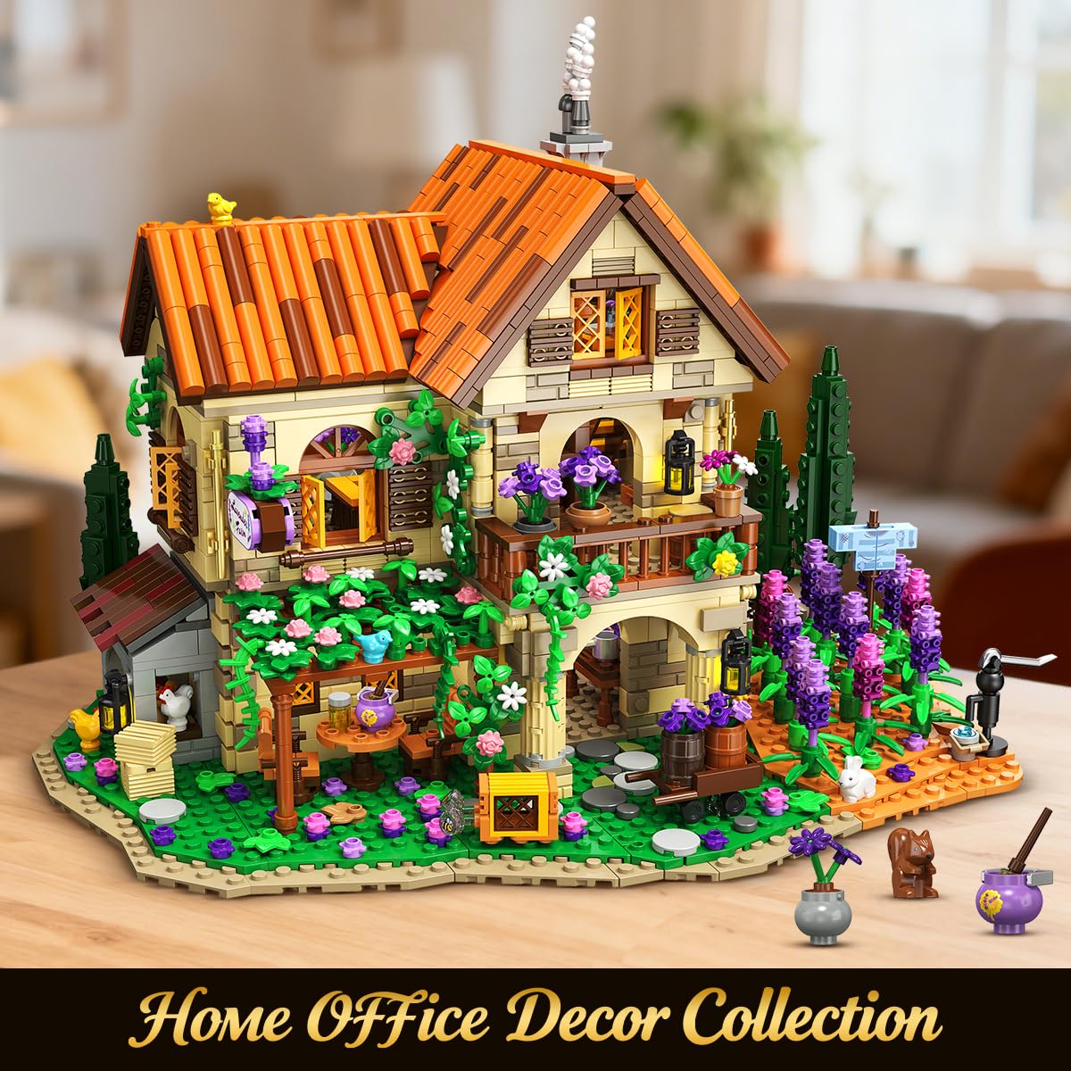 INSOON - Set di costruzioni in miniatura della casa di Lavender Manor con luci, 1960 pezzi, modello di costruzione della tenuta di lavanda, decorazione per la casa, romantico mazzo di fiori di lavanda