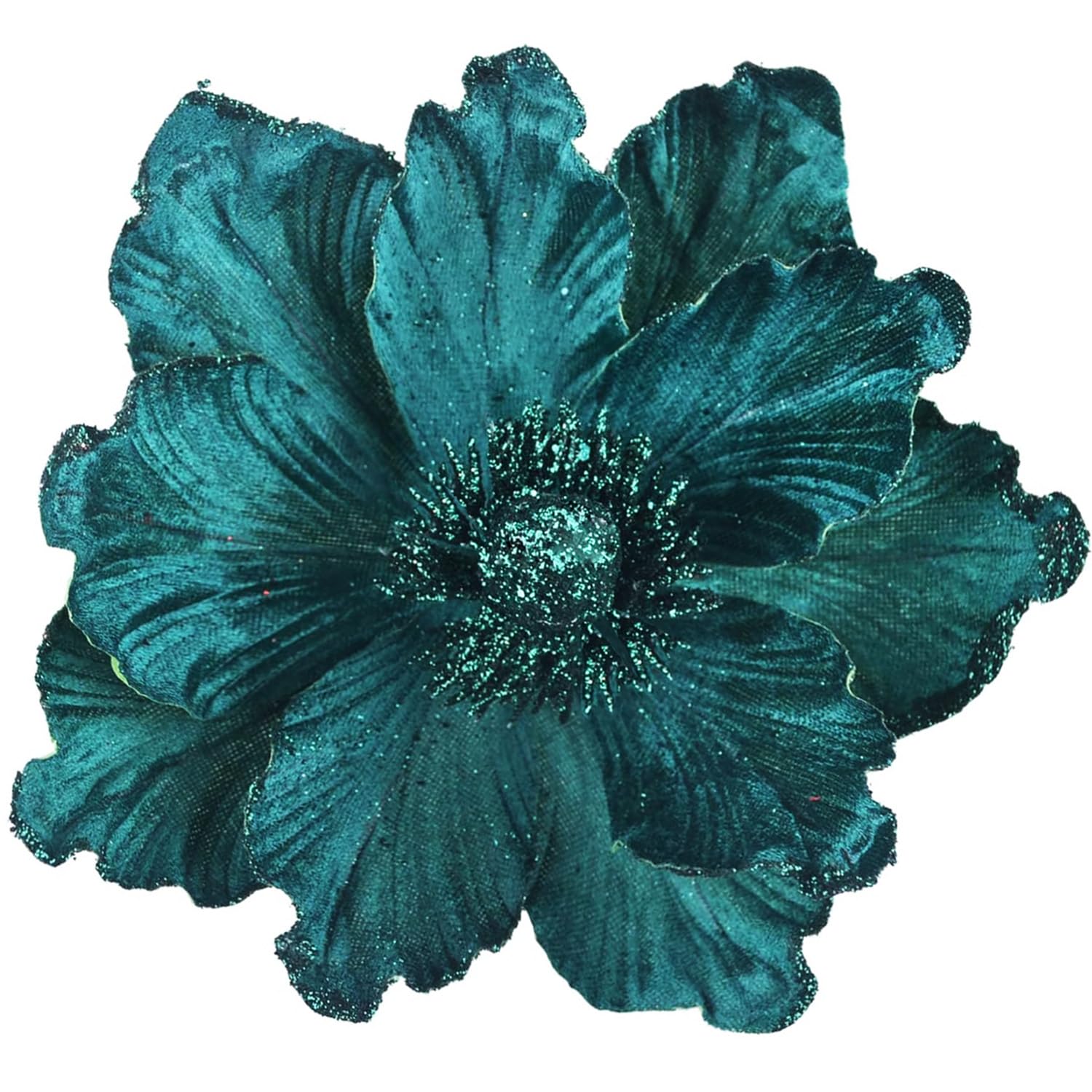 Flores de Navidad con purpurina, color verde negruzco grande, adornos florales artificiales, paquete de 6 flores plegadas para decoración de árbol de Navidad, decoración de corona