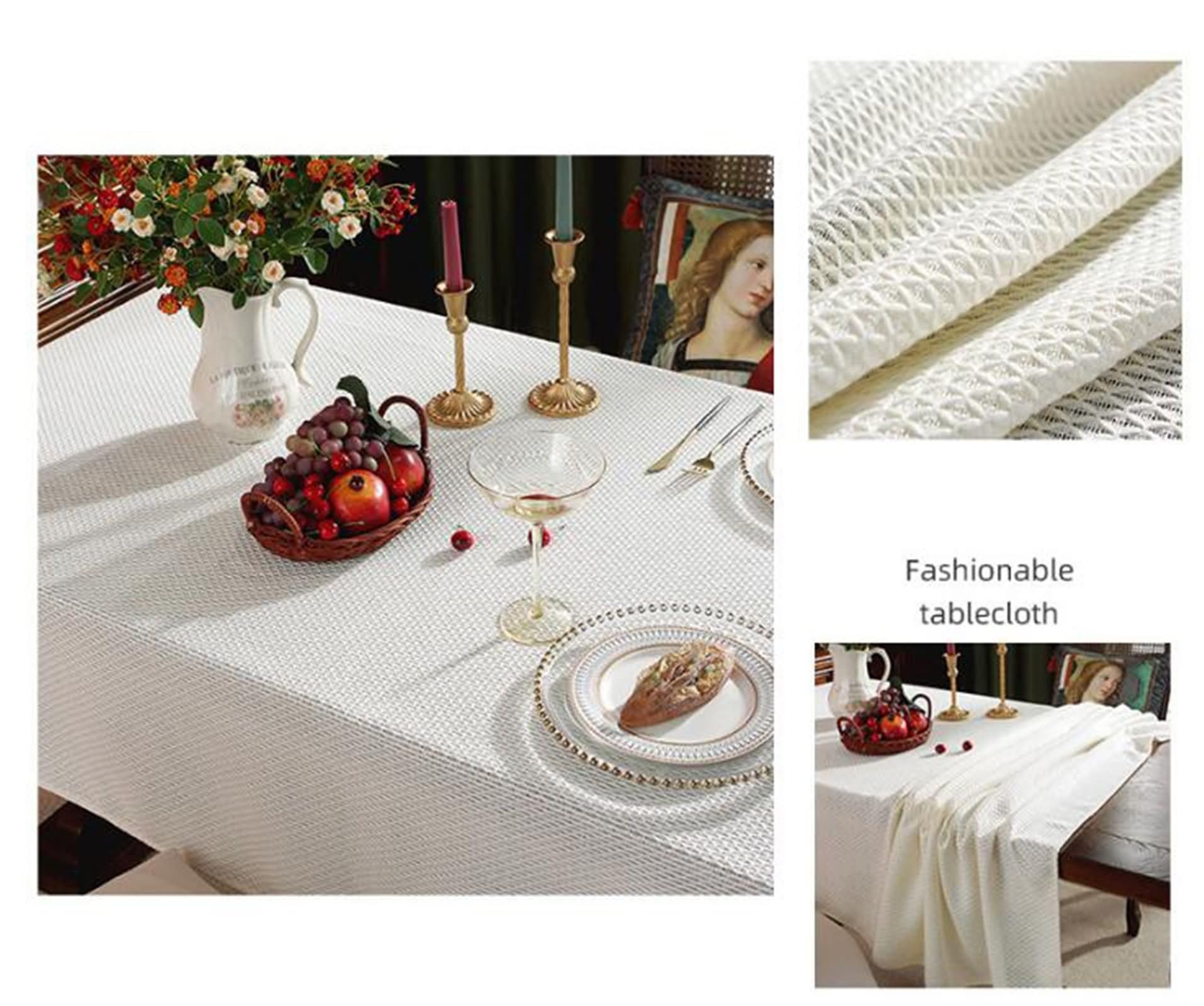 Daesar Mantel de Mesa Rectangular Moderno,Mantel Algodón Lino Antimanchas Color Sólido Mantel Mesa Comedor Beige Blanco,135x240CM(94x53Inch)