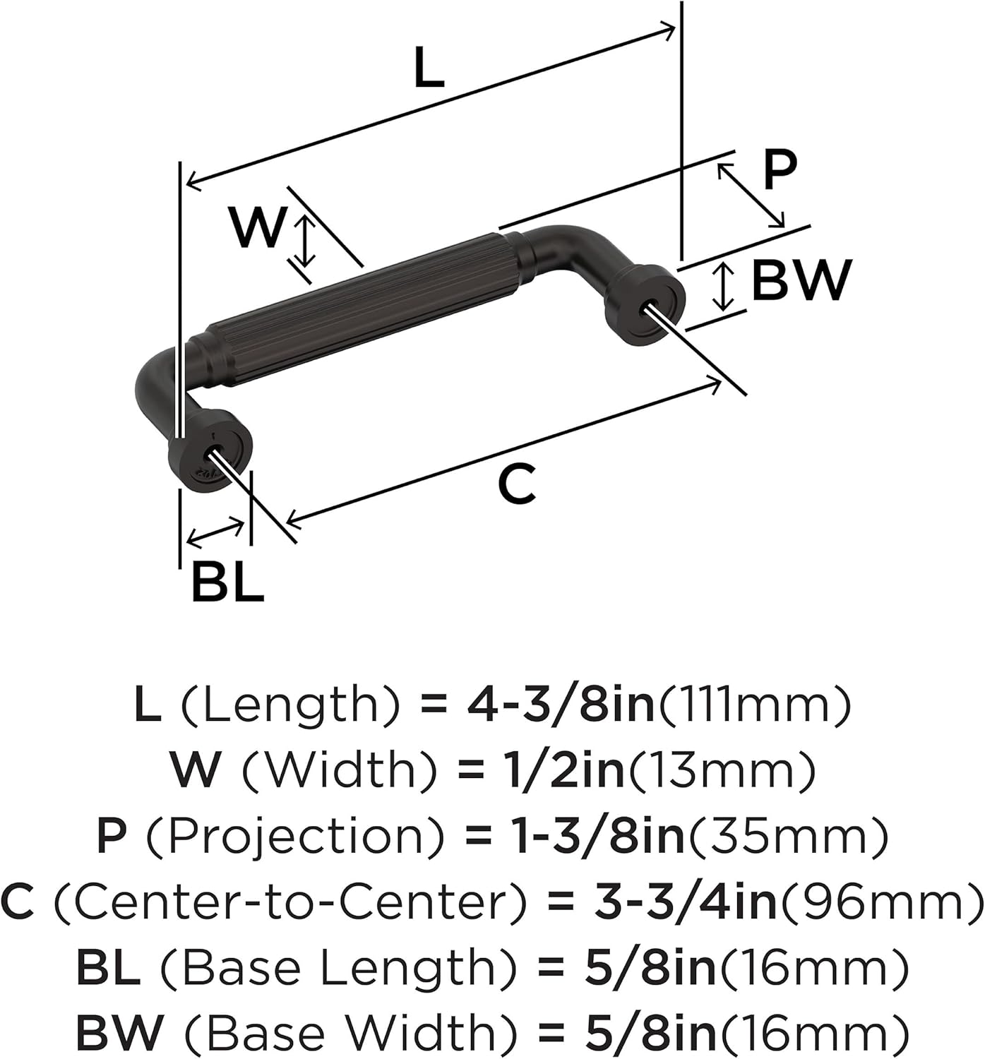 Amerock Cowrie 3-3/4 inch (96mm) Center-to-Center Oil-Rubbed Bronze Cabinet Pull, BP37702ORB