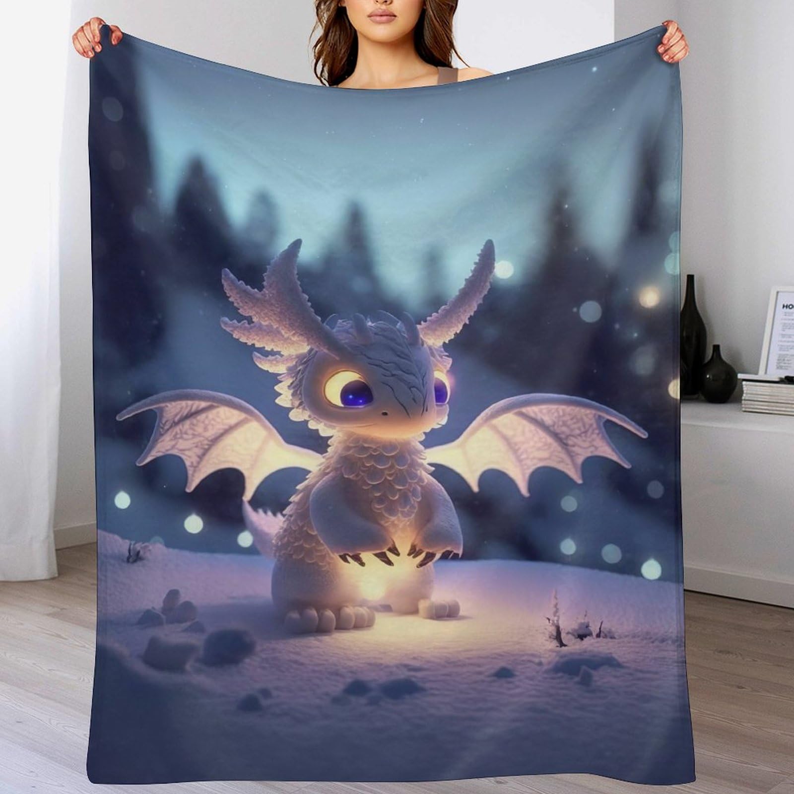 Plaid Dragon Mignon Couverture Cadeau Idéal - Polaire Douce Douillette Enfants Adultes