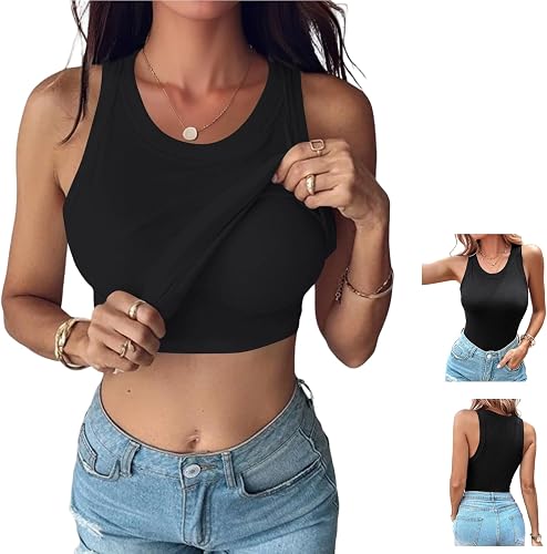 Tank Tops with Built in Bras Summer Crochet Tops for Women Dressy Casual Double 