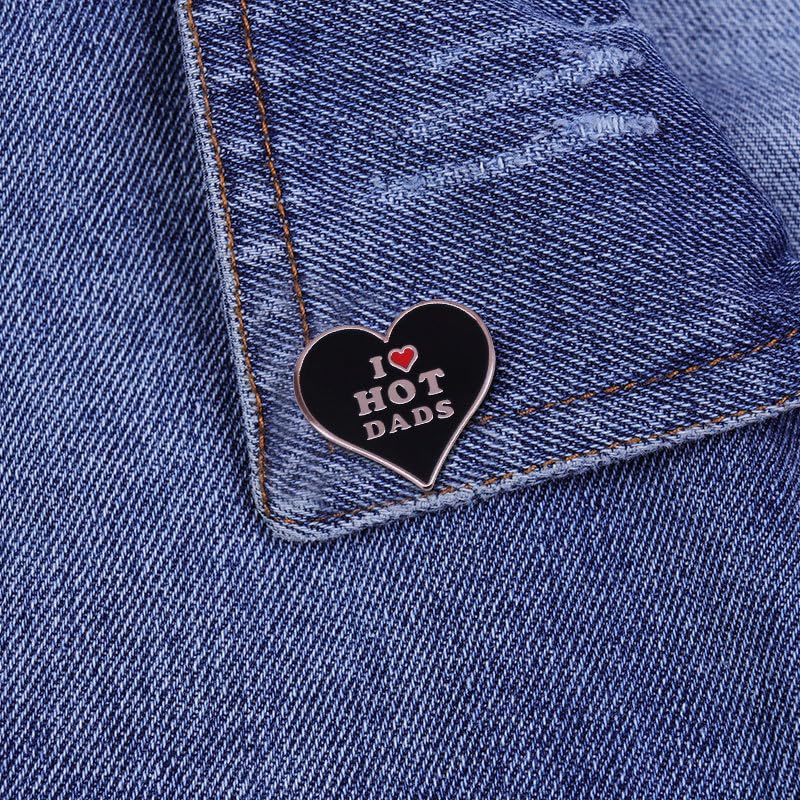 Image of I love MILFs Hot DADS Hot Moms Spicy Mom heart shaped Enamel Lapel Pin brooch badge Jewelry accessories