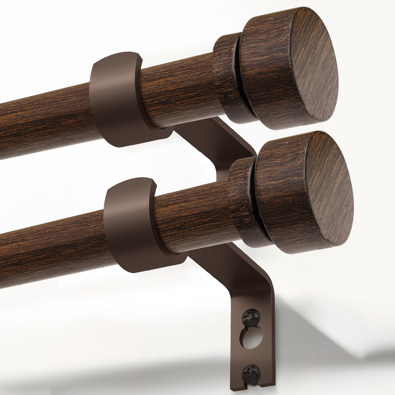 Lootkell 2 Pack Deep Walnut Wood Curtain Rods for Windows 28 to 48 1 Inch Diameter Heavy Duty Window Rod