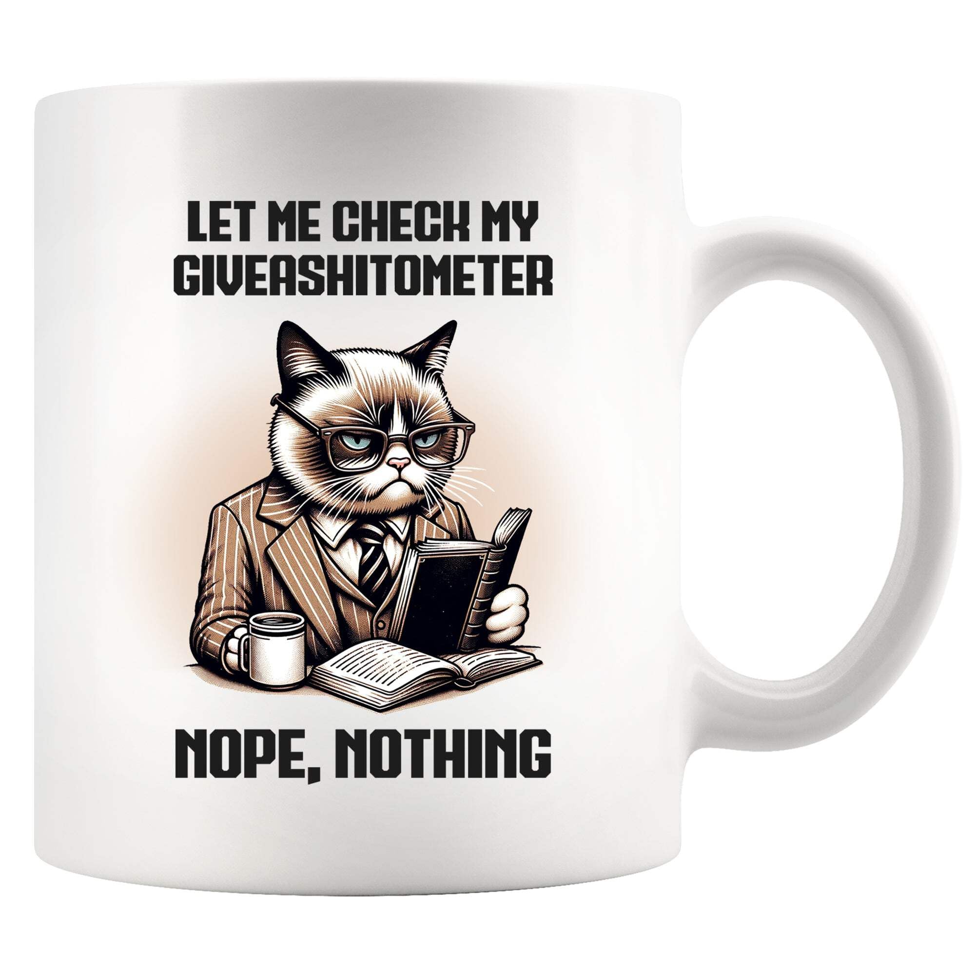 Panvola Let Me Check My Giveashitometer Nope Nothing Sarcastic Gifts For Coworker Cat Lover Novelty Drinkware Ceramic Mug 11 oz White 11 oz