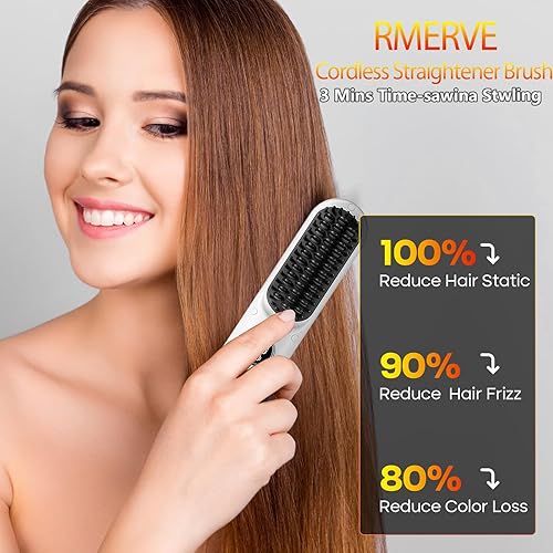 Miniatura 7 de Cepillo alisador de pelo inalámbrico, cepillo alisador portátil, alisador de pelo de peine caliente, 5000 mAh, modos de carga duales,