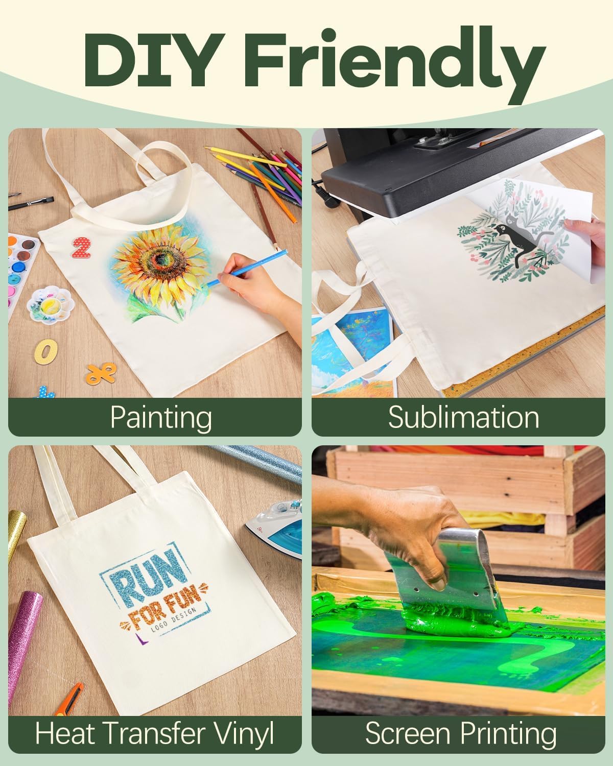 Lzerking 24 Pack Large Canvas Tote Bag Bulk, 14.5x16.3 Inches Blank Tote Bags for DIY Projects, Gift - Image 3