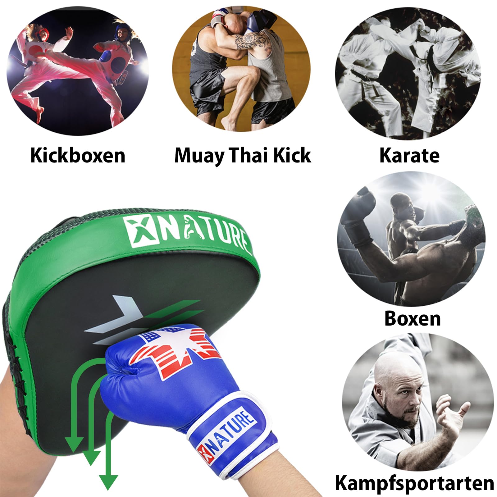 Pratzen Boxen mit hochwertiger Polsterung - 1 Paar Kickboxen Boxpratzen für optimale Schlagdämpfung,Trainerpratzen Boxing Pad für Männer Frauen