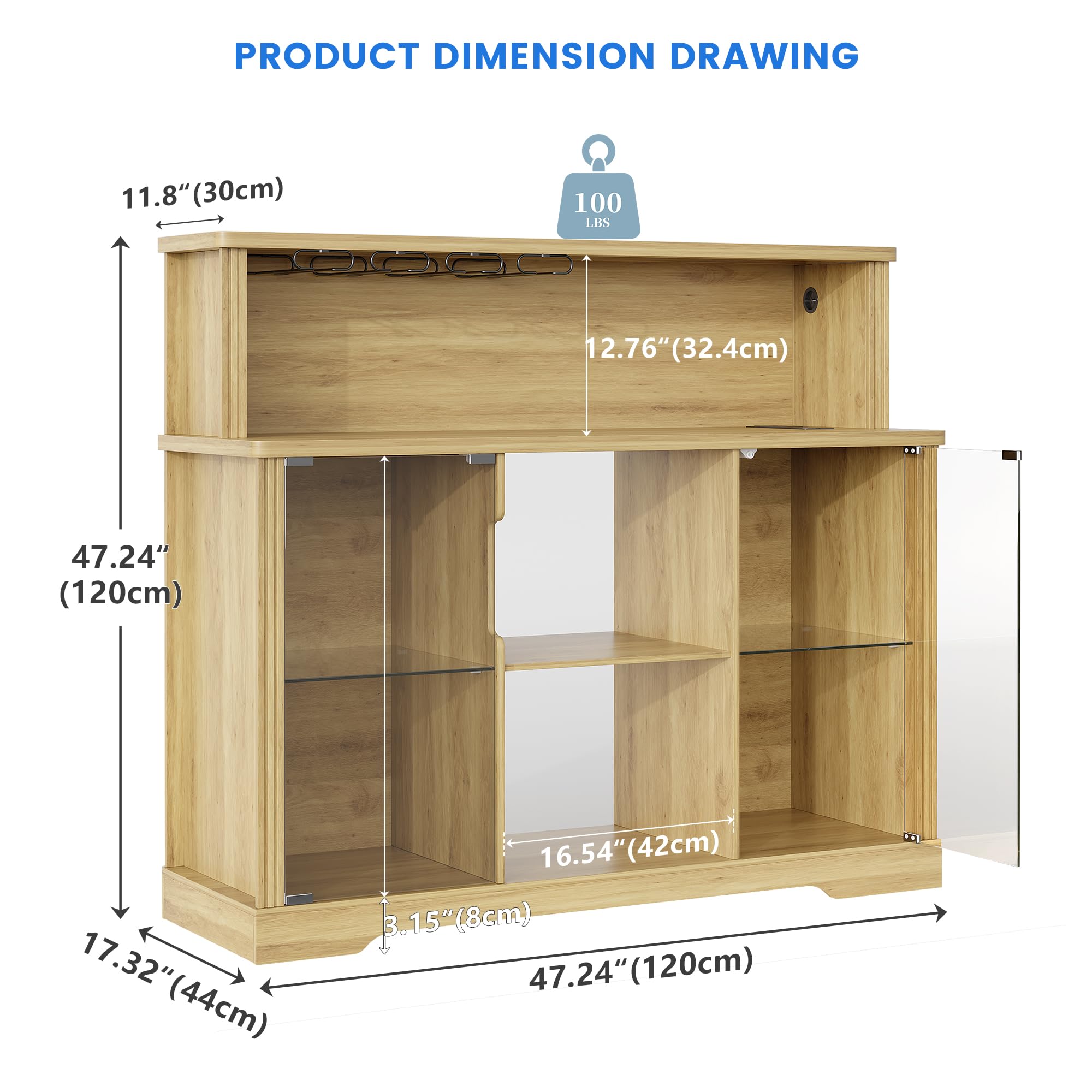 Condition photo showing Good Condition for lvifur led light bar cabinet with - wine rack & power outlet, buffet sideboard with 4 stemware holders, liquor cabinet with adjustable lighting, home bar furniture for living room/dining room