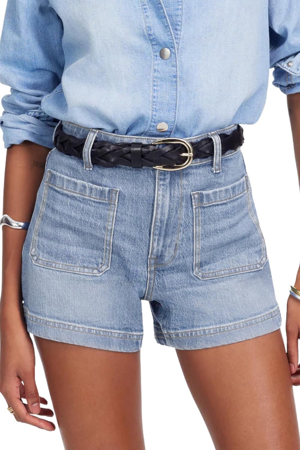ELLEVEN High Stretchy Jean Shorts for Women, High Waisted Casual Denim Shorts with Front Pockets