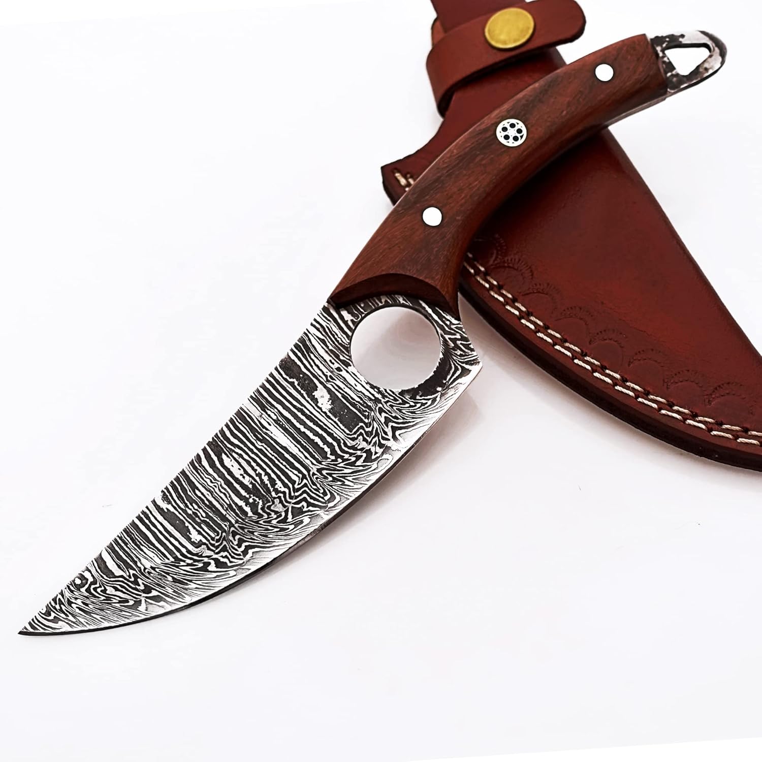Handmade High Carbon Steel Fillet Kitchen and Skinning Knife with Rosewood Handle and Leather Sheath for Hunting OB-92