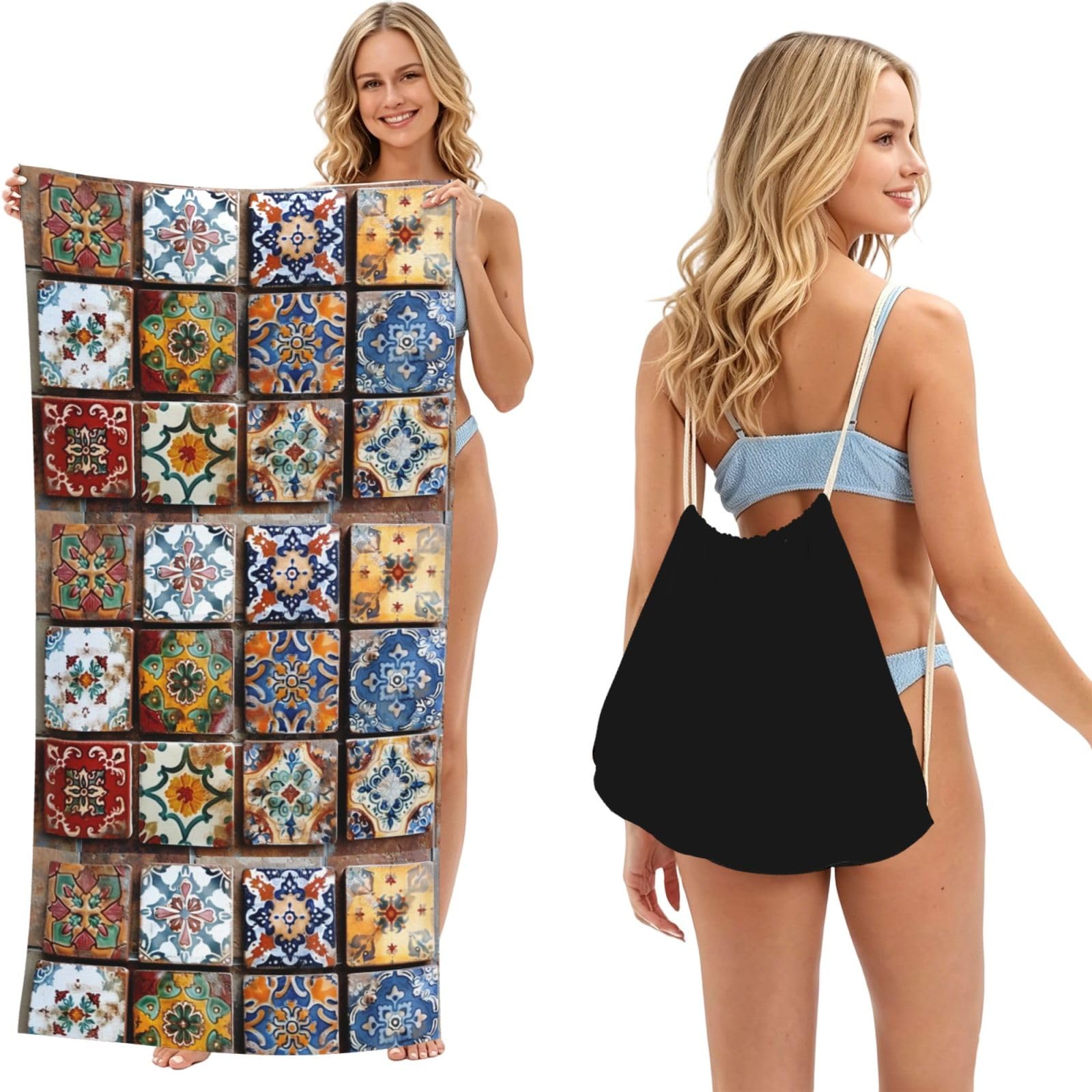 SKGOHLH Ancient patterns 2in1 Packable Beach Towel Bag Women