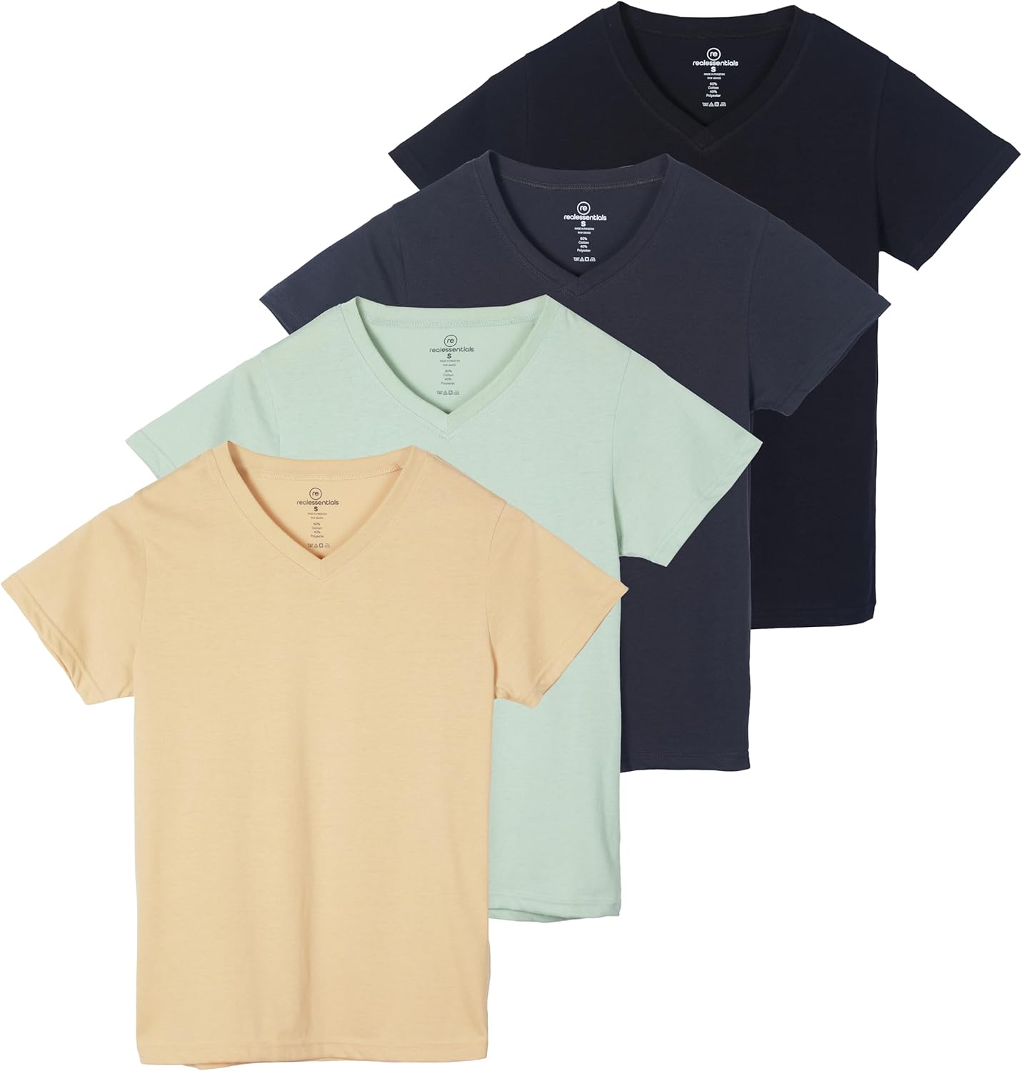 Real Essentials 4 Pack: Women's Classic-Fit Cotton Short-Sleeve V-Neck ...