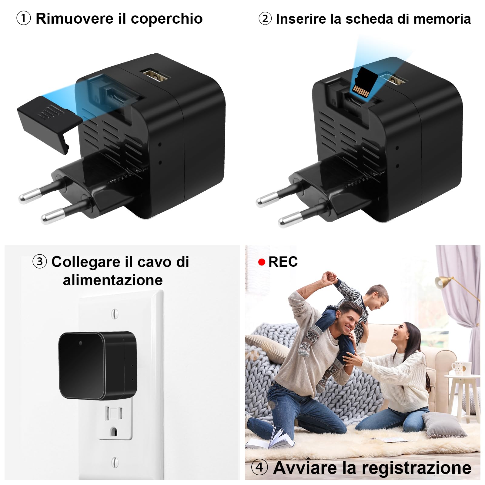 Telecamera Spia WIFI 5G,Videocamera Sorveglianza Interno Caricatore USB | 1080P Spy Cam Senza Fili,Mini Telecamera Nascosta Spia,Rilevamento del Movimento, per Casa/ufficio ,Tuya APP