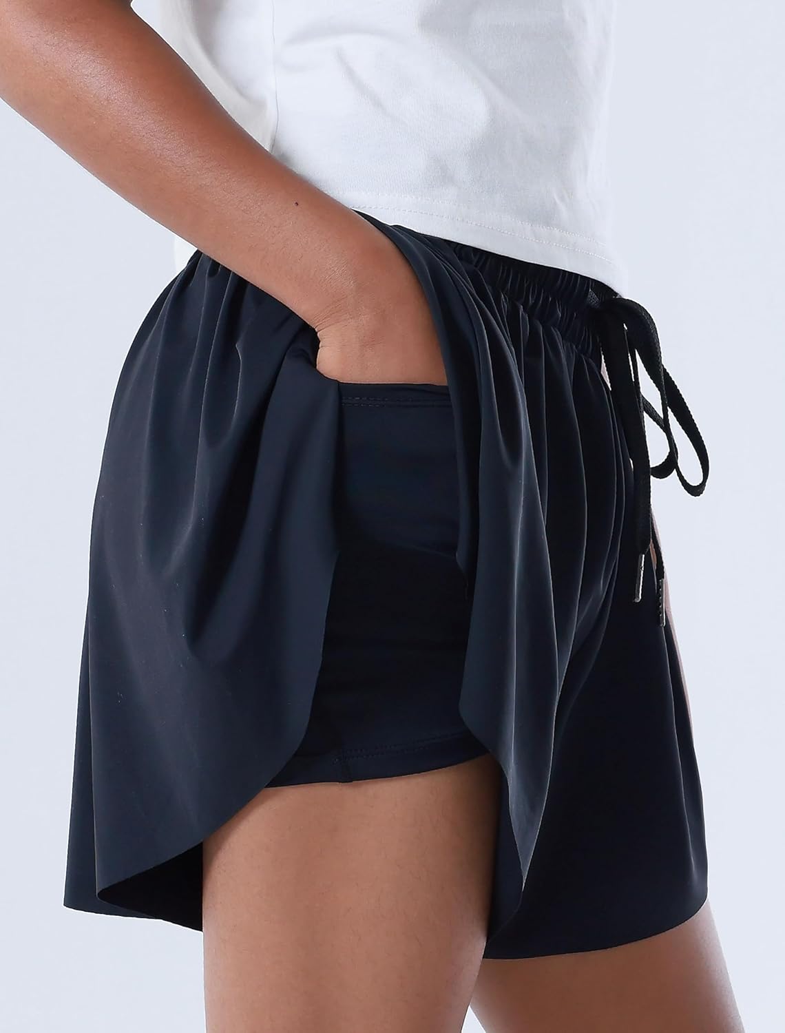 Girl's Athletic Shorts High Waist Flowy Butterfly Skirt with Pockets Liner 2 in 1 for Fitness, Running Sports - Image 2