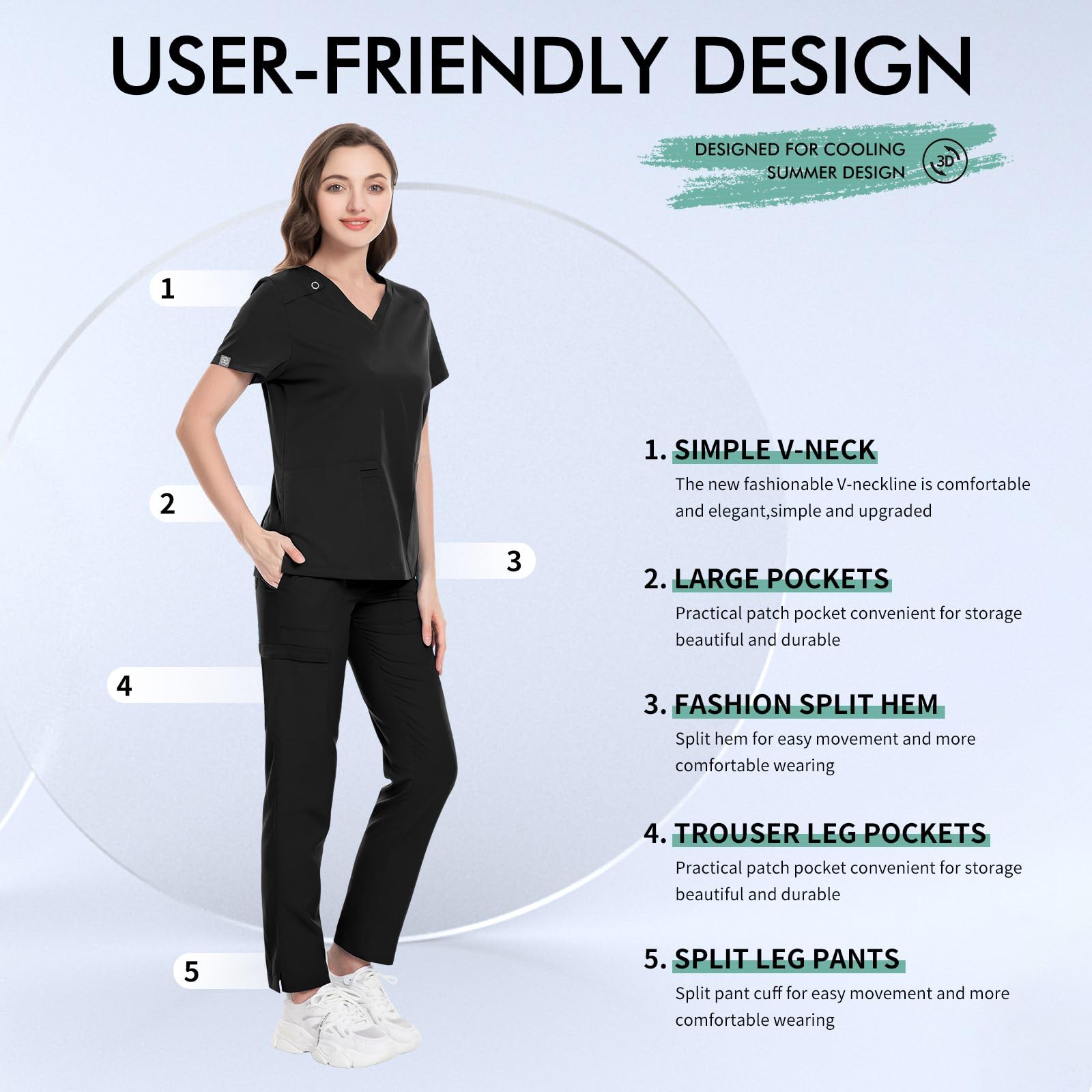 niaahinn Scrubs for Women Set Classic V-Neck Top & Yoga Cargo Pant, Anti-wrinkle, Quality (Black,L)