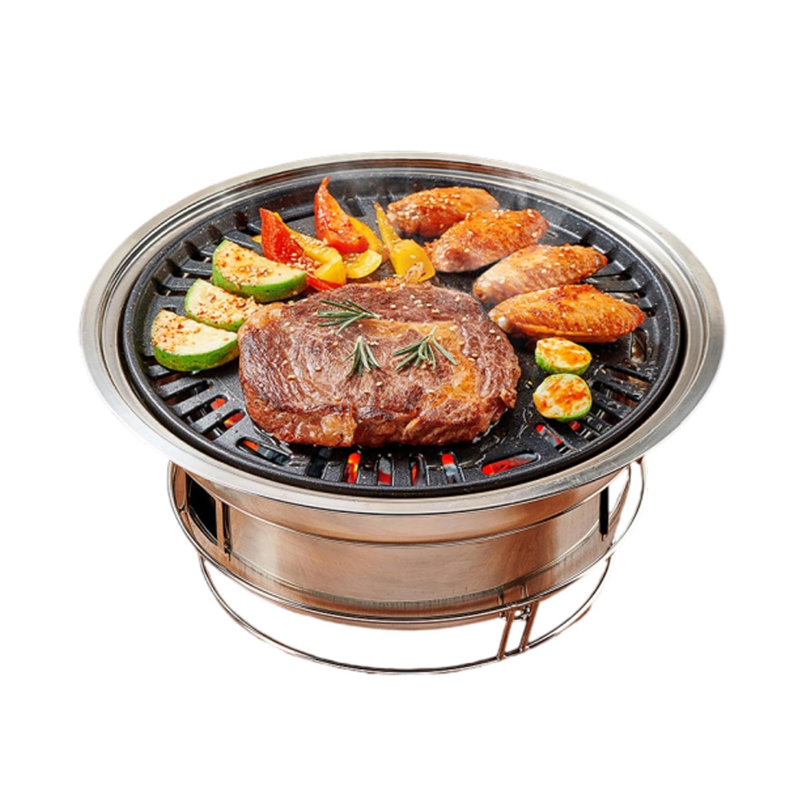 Griglia per Barbecue a Carbone, Griglia per Barbecue Coreana Antiaderente, Fornello a Carbone Portatile In Acciaio Inossidabile per Campeggio All'aperto per Feste In Casa