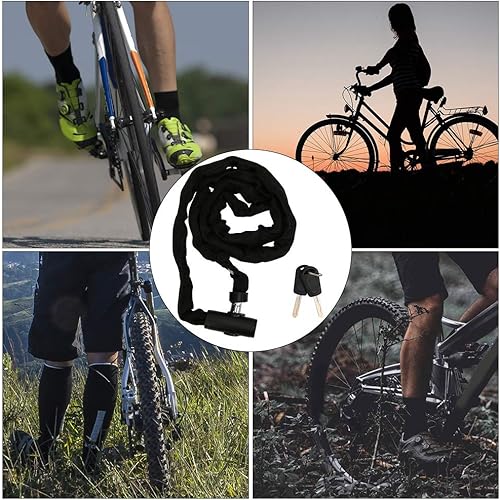 Miniatura 7 de Keenso Cerradura de cadena, 3.9 ft antirrobo con llave, negro, portátil, resistente, para bicicleta, motocicleta, scooter eléctrico