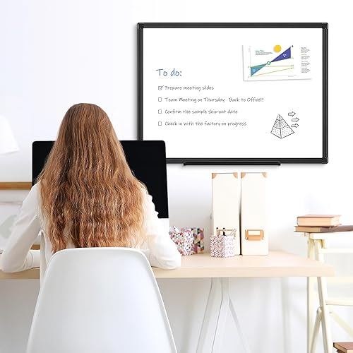 Miniatura 7 de Pizarrón magnético doble cara de 36"x24", pizarra blanca de borrado en seco para pared con marco de aluminio negro, tablero de presentación para