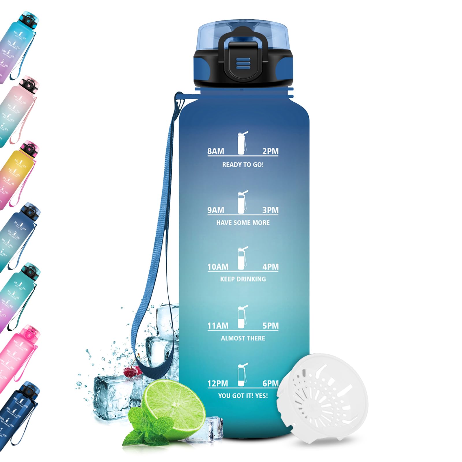 JAPORIA Borraccia 1.5L, Borraccia Palestra con Orari per Bere, a Prova di Perdite, senza BPA, Bottiglia Acqua per Palestra, Lavoro, Bici, Escursionismo, Ciclismo