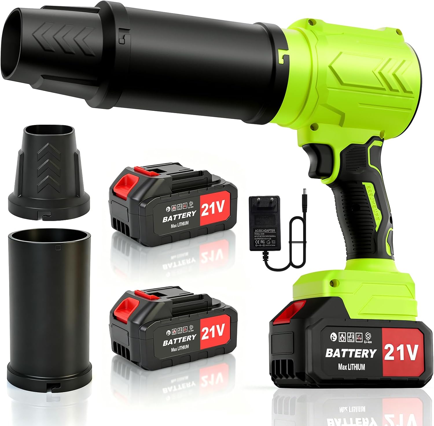 (-29%) Akku-Gebläse 21V mit 2×4000mAh Akku und Ladegerät, Akku-Laubbläser