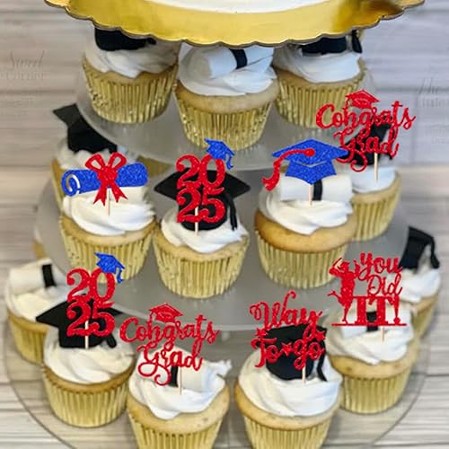 Miniatura 419 de Paquete de 24 adornos dorados para cupcakes de graduación 2025 con purpurina So Proud of You Done Diploma Graduation Cap Cupcake Picks Class of 2025