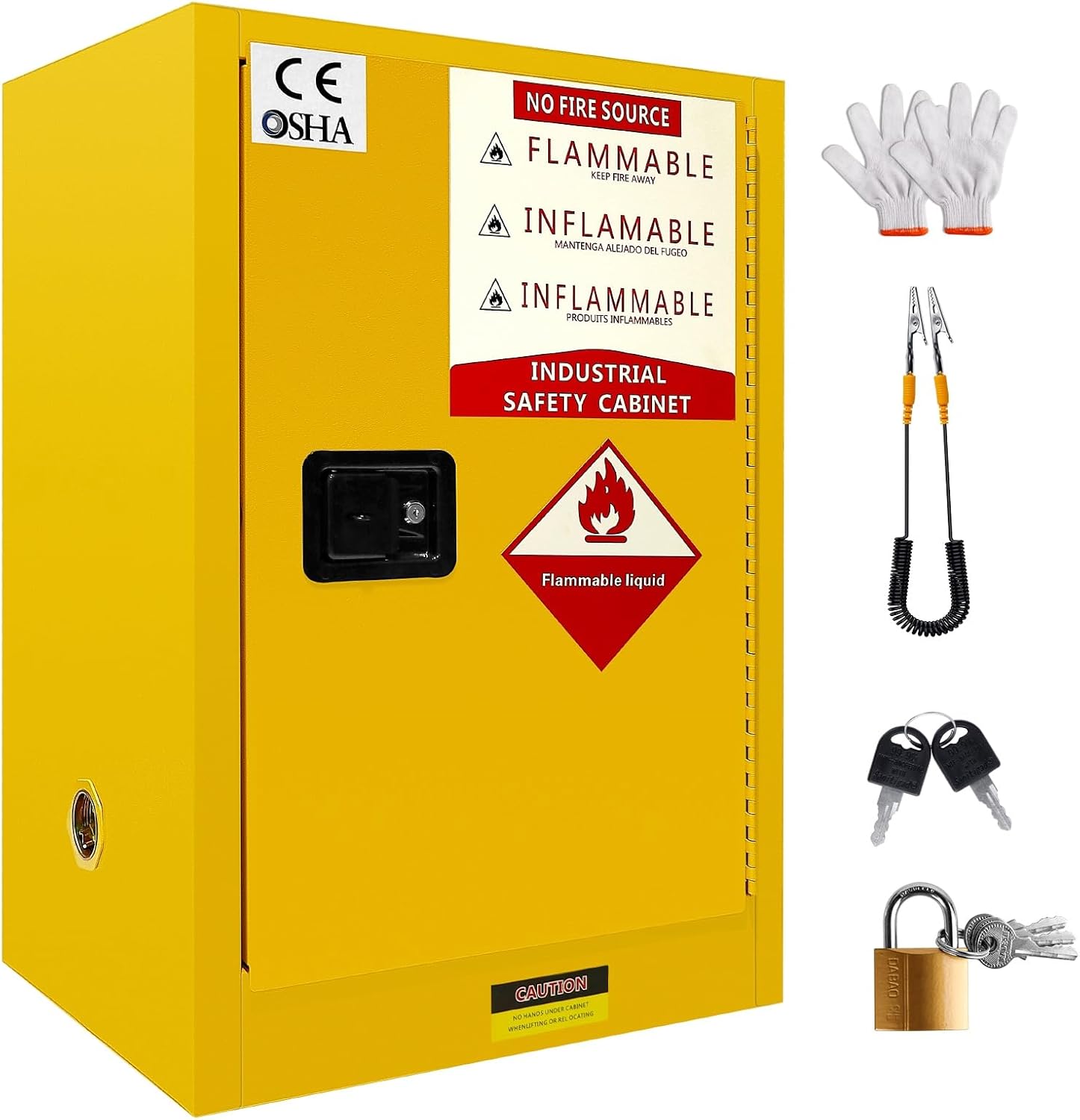 40 Gallon Flammable Storage Cabinet, W 23X D 18 x H 35 in Fire Resistant Cabinet, Galvanized Steel Flammable Hazardous Storage, Chemical Fireproof, Adjustable Shelves, Yellow (40Gallon)