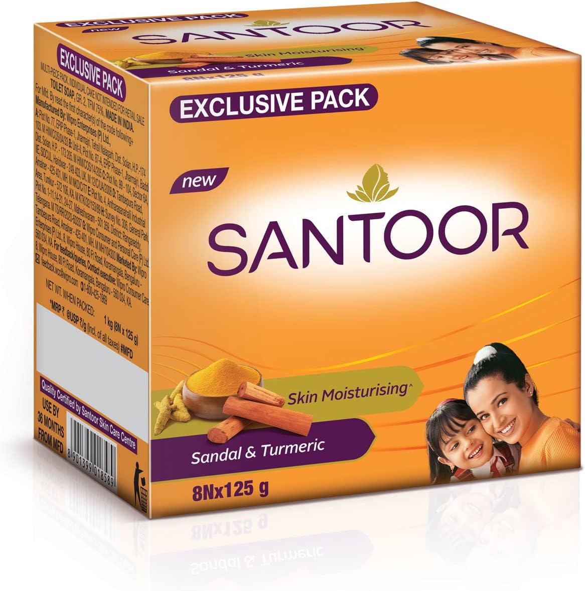 Santoor Sandal and Turmeric Soap (125g)- Pack of 8