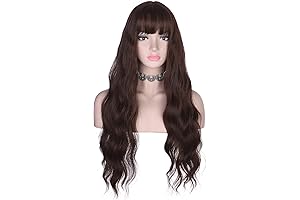 Enchanting Dark Brown Wavy Wig with Bangs