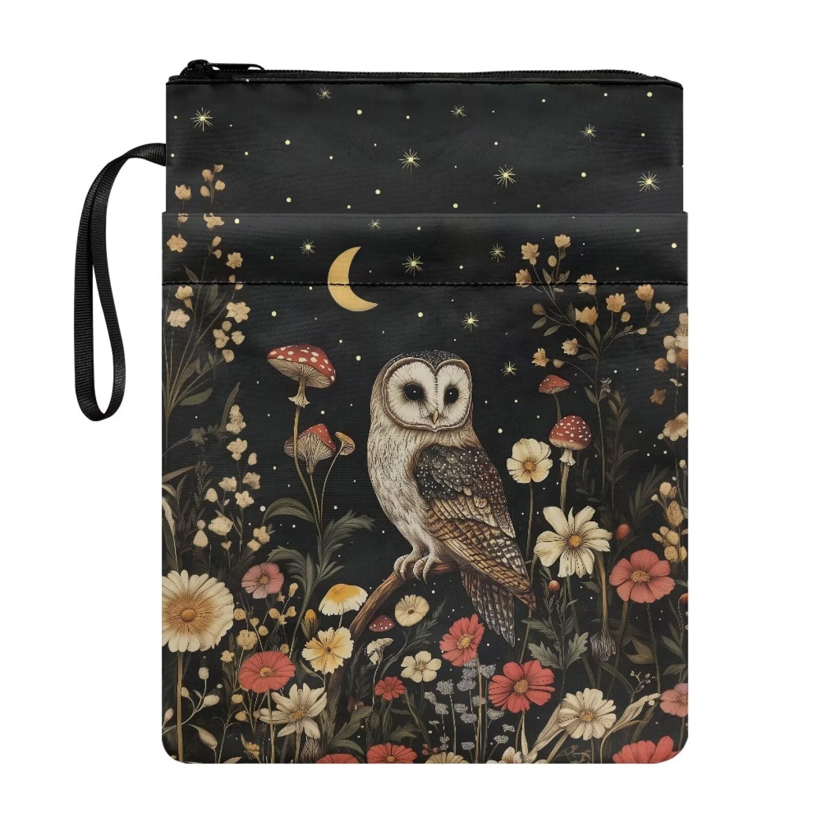 Book Sleeve for Paperback, 22x29 cm, Book Cover with Zipper and Front Pocket, Washable Fabric for Book Lovers, Moon Owl — image 1