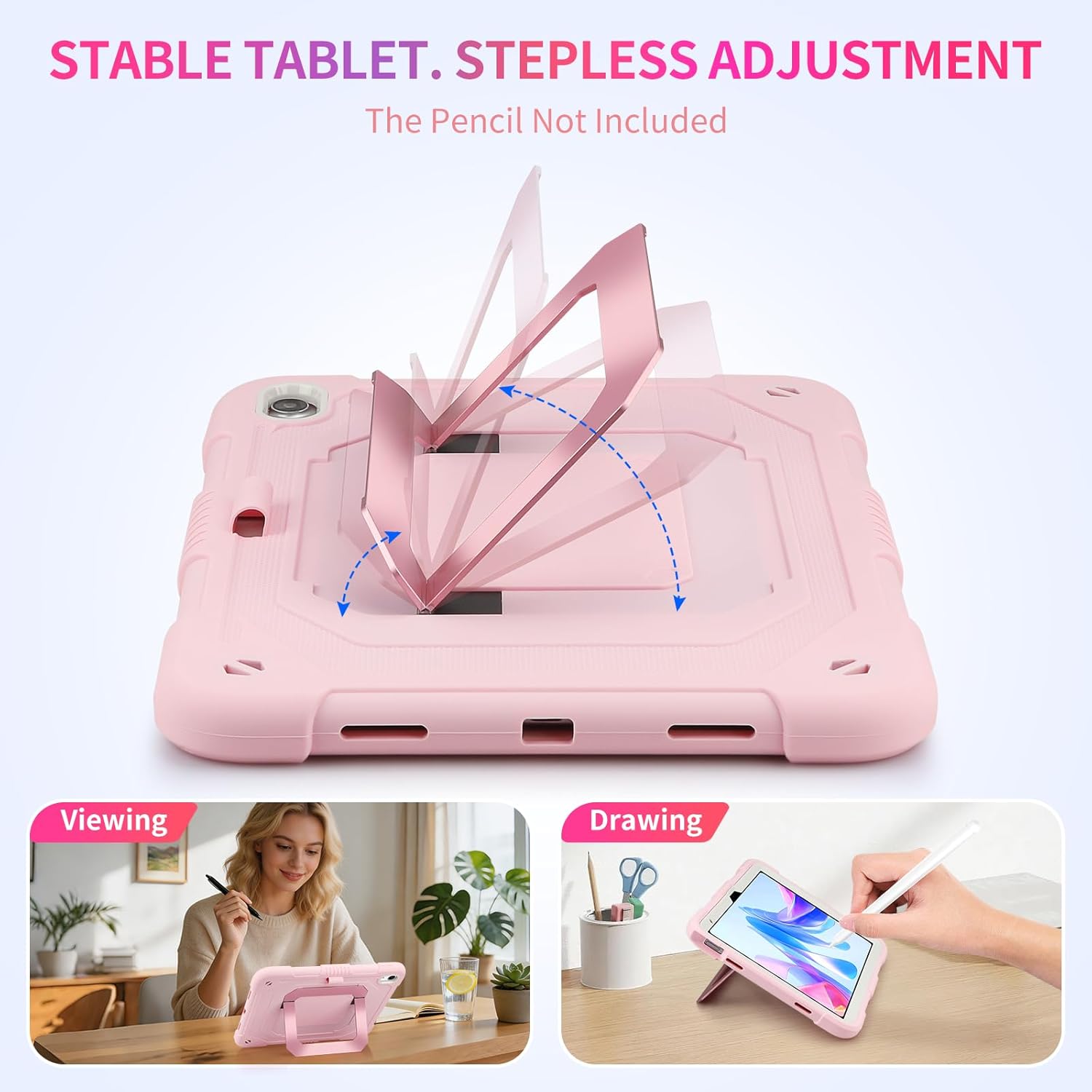 WESADN for iPad A16 Case 11th Generation 11 Inch 2025, for iPad 10th Generation Case 10.9 Inch 2022 Kids Girls with Multi-Angle Foldable Metal Stand Pencil Holder Heavy Duty Hard Tablet Cover, Pink