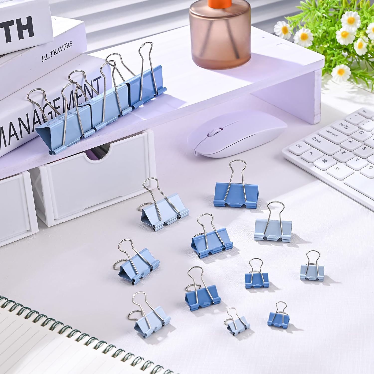 Temiary 208 Pcs Metal Binder Clips, Assorted Sizes Extra Large, Large, Medium, Small, Mini, Micro Binder Paperwork Clip, Morandi Colored Paper Clamps Bulk for Office, Home, School (Blue)