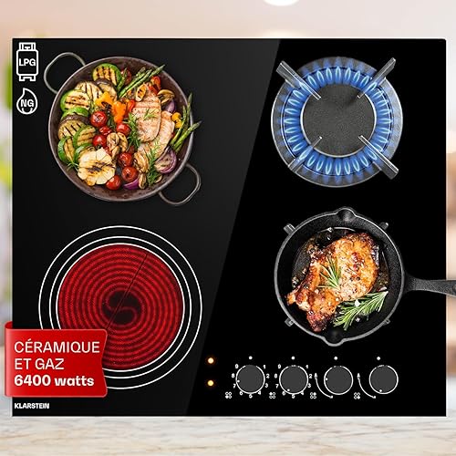 Klarstein Plaque de Cuisson Mixte 4 Feux, Vitrocéramique et Gaz,