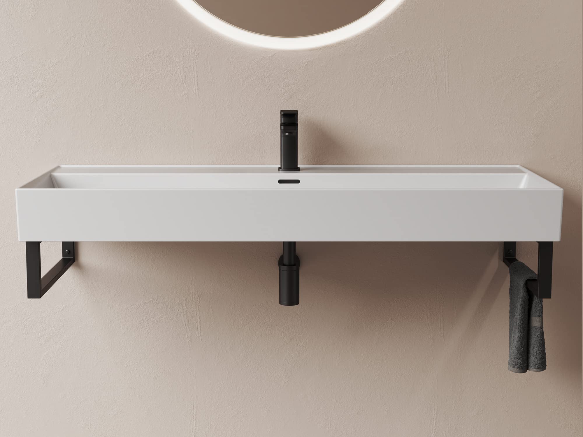 Aqua Bagno Consola de pared de acero inoxidable – Juego de 2 unidades, negro mate, soporte para estanterías | Soporte estable para lavabo, tornillos de montaje ocultos, soporte de consola
